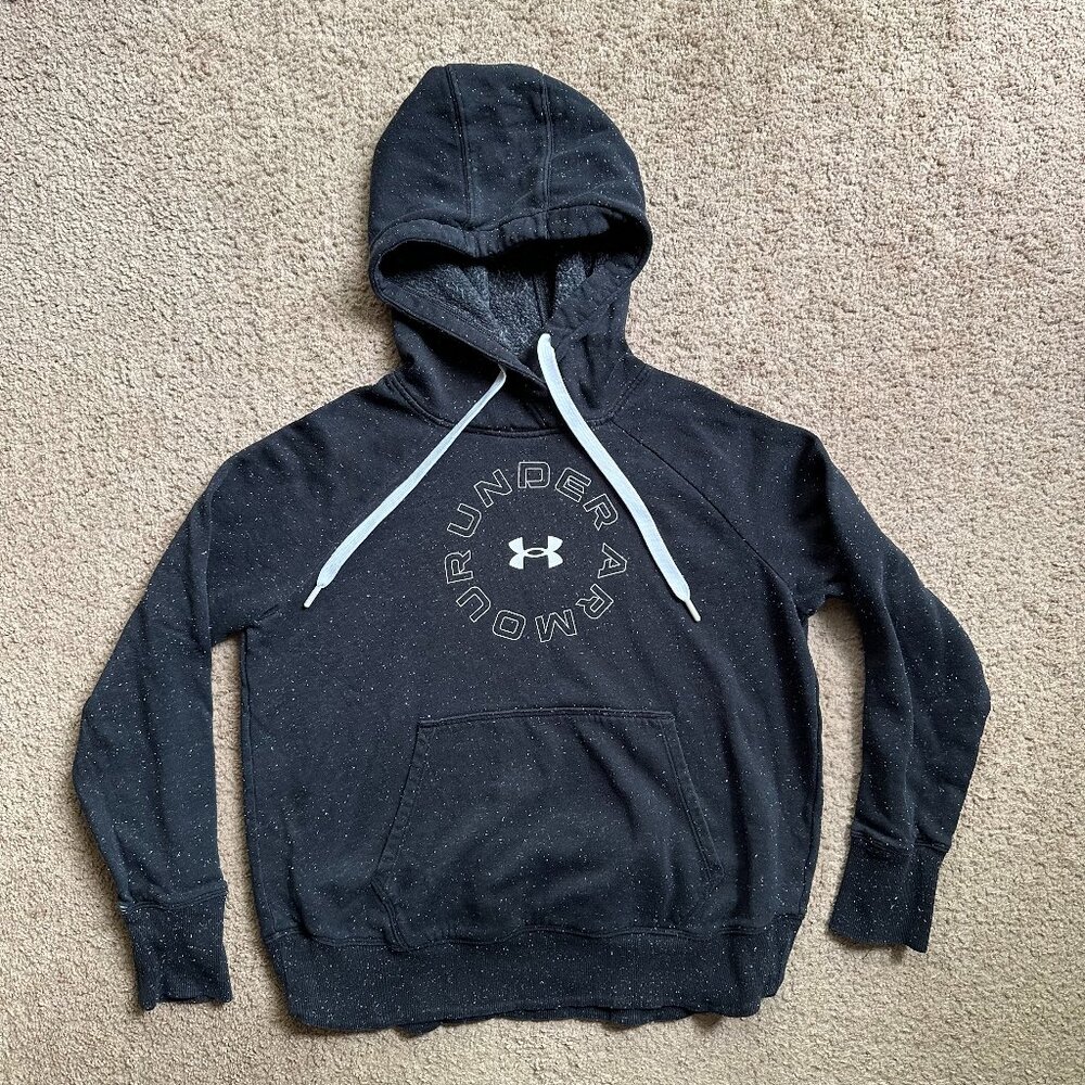 Under Armour Sweatshirt Womens Small Hoodie Black Fleece Pockets Long Sleeve